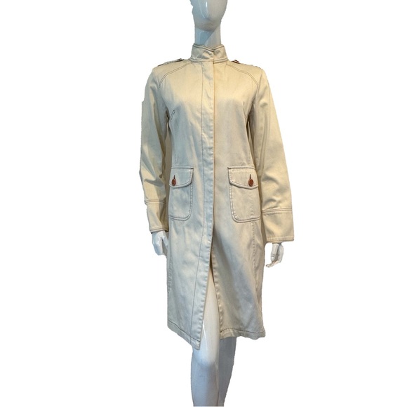 Kenneth Cole Reaction Cream Trench Coat Jacket Belted Minimalist Size Small - Picture 1 of 10